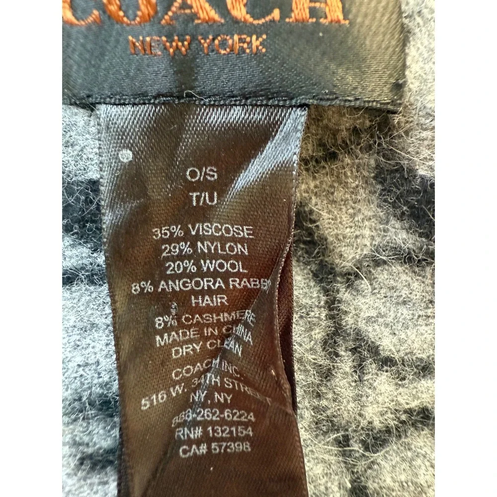 Coach‎ Signature Logo Scarf Oblong Gray Black Angora Rabbit Hair Cashmere Wool